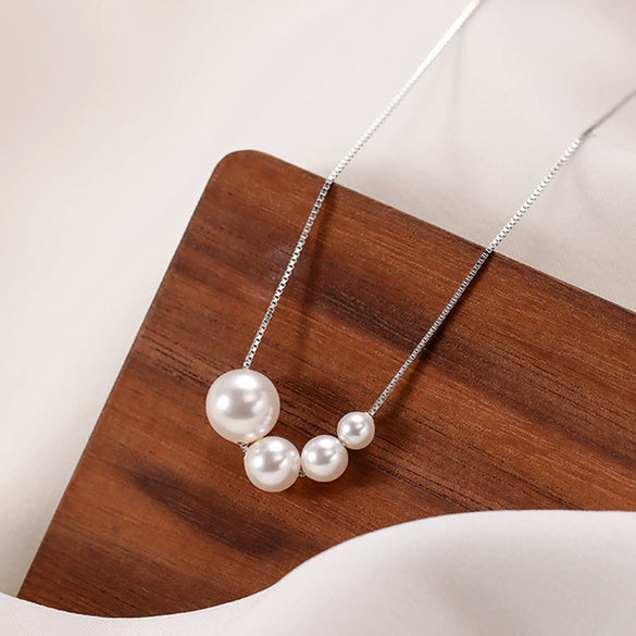 S925 Sterling Silver Imitation Pearl Box Chain Necklace With Geometric Design And Electroplating For Women