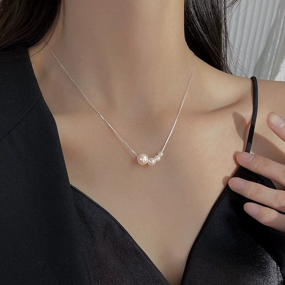 S925 Sterling Silver Imitation Pearl Box Chain Necklace With Geometric Design And Electroplating For Women