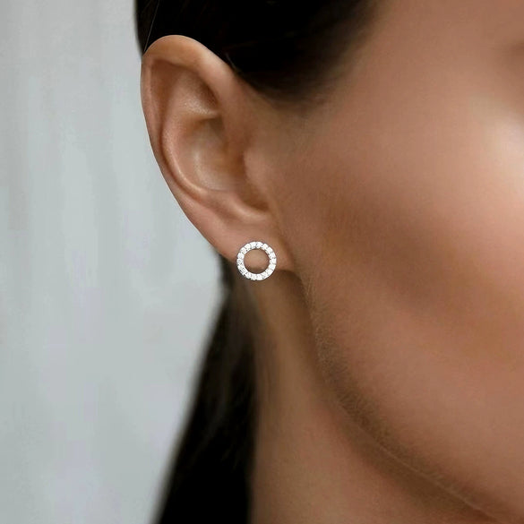 S925 Sterling Silver Inlaid Zircon Geometric Circle Earrings For Women