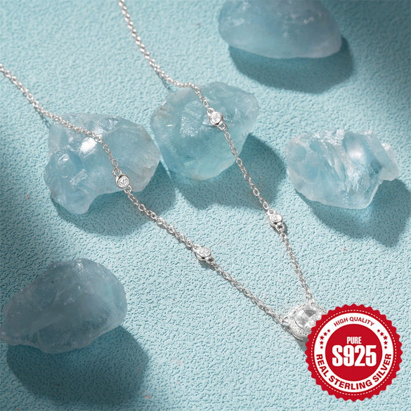 S925 Sterling Silver Inlaid Zircon Geometric Star Point Women's All Match Clavicle Necklace With O Word Chain