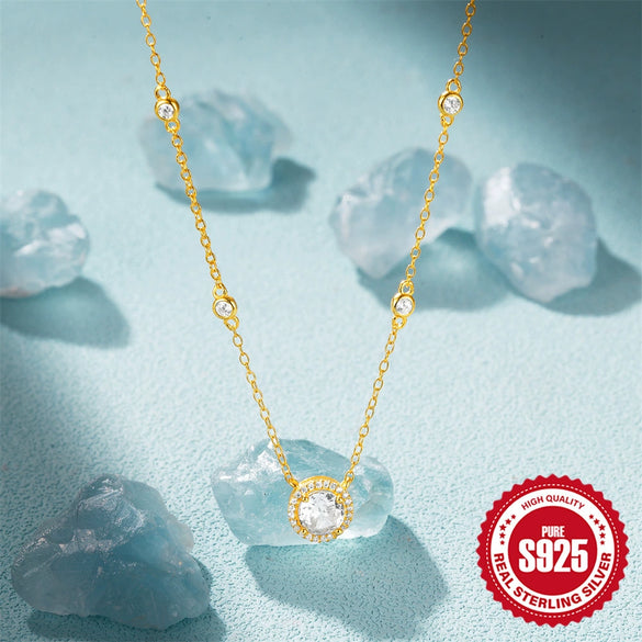 S925 Sterling Silver Inlaid Zircon Geometric Star Point Women's All Match Clavicle Necklace With O Word Chain