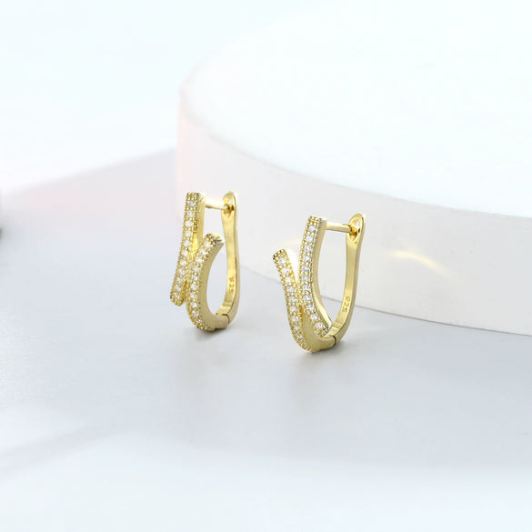 S925 Sterling Silver Inlaid Zircon Ushape Women's Earrings