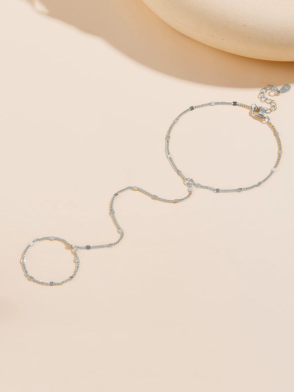 S925 Sterling Silver Integrated Chain Ring Bracelet With Geometric Style And Set With Diamonds For Women