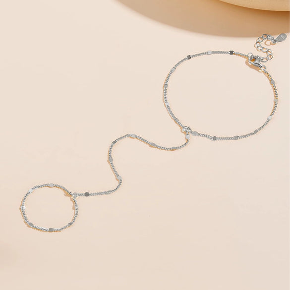 S925 Sterling Silver Integrated Chain Ring Bracelet With Geometric Style And Set With Diamonds For Women