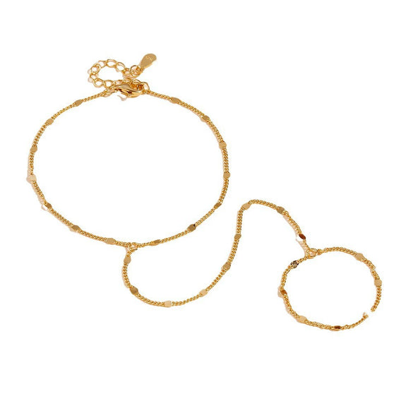 S925 Sterling Silver Integrated Chain Ring Bracelet With Geometric Style And Set With Diamonds For Women