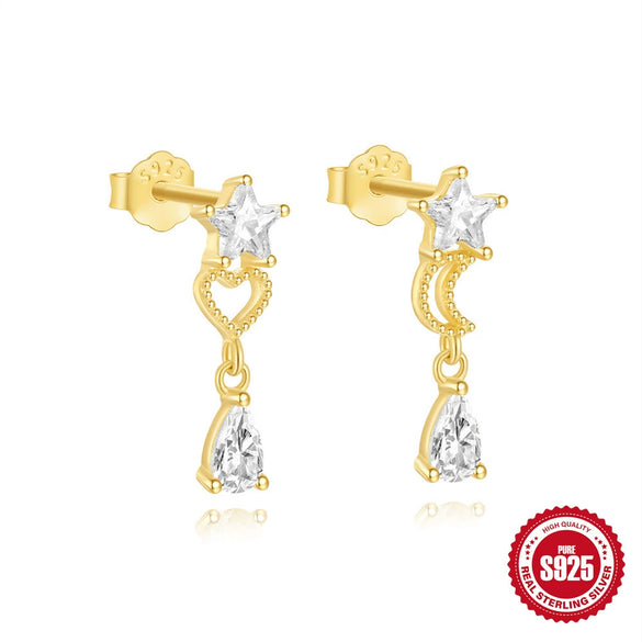 S925 Sterling Silver Irregular Ladder Square Geometric Bow Water Drop Zircon Electroplated Minimalist Women's Drop Earrings