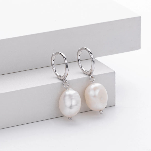 S925 Sterling Silver Irregular Pearl Antique Baroque Women's Earrings