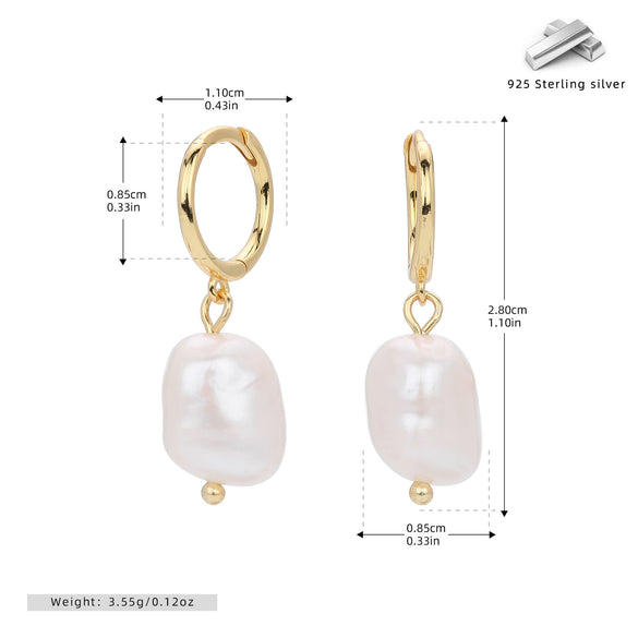 S925 Sterling Silver Irregular Pearl Antique Baroque Women's Earrings