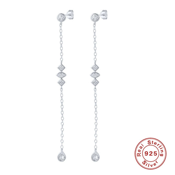 S925 Sterling Silver Irregular Tassel Chain Water Drops Horse Eyes With Diamond Geometric Earrings Electroplated