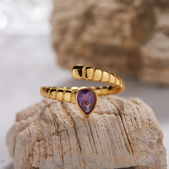 S925 Sterling Silver 18K Gold Plated Spirit Snake Zodiac Crystal Ring With Gems
