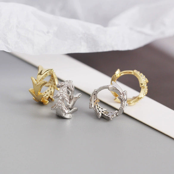 S925 Sterling Silver Leaf Design Electroplated Light Luxury Style Earrings