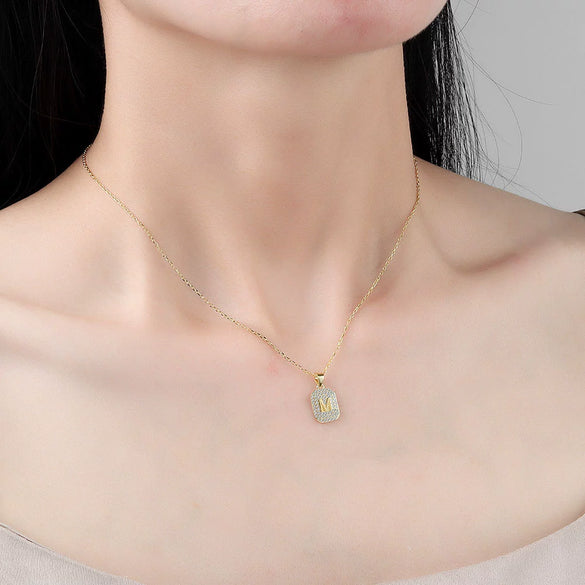 S925 Sterling Silver Letter Pendant Necklace For Women Simple Geometric Clavicle Chain With Electroplated Finish