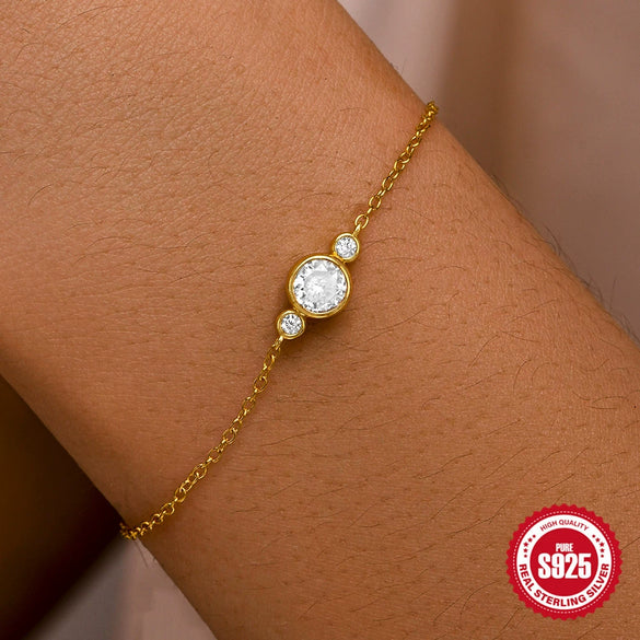 S925 Sterling Silver Light Luxury Diamond Encrusted Zircon Minimalist Chain Bracelet For Women With Geometric Design And Real Gold Electroplating