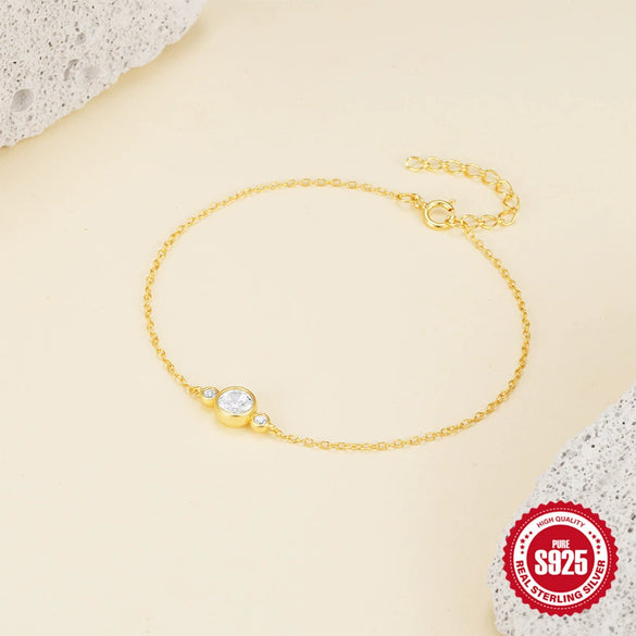 S925 Sterling Silver Light Luxury Diamond Encrusted Zircon Minimalist Chain Bracelet For Women With Geometric Design And Real Gold Electroplating