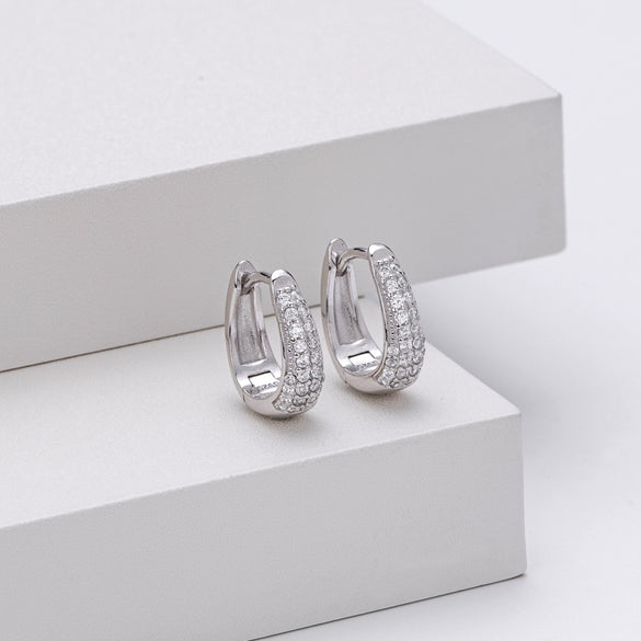 S925 Sterling Silver Light Luxury Geometric Inlaid Zircon Women's Earrings