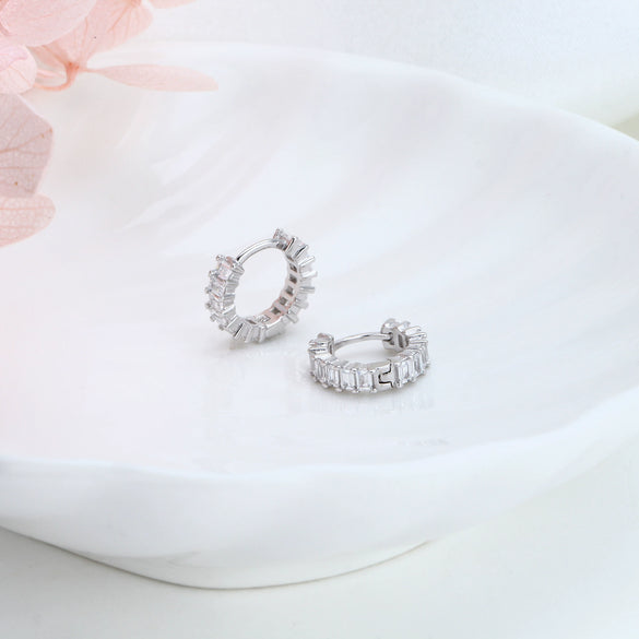 S925 Sterling Silver Light Luxury Geometric Square Color Zircon Inlaid Earrings For Women