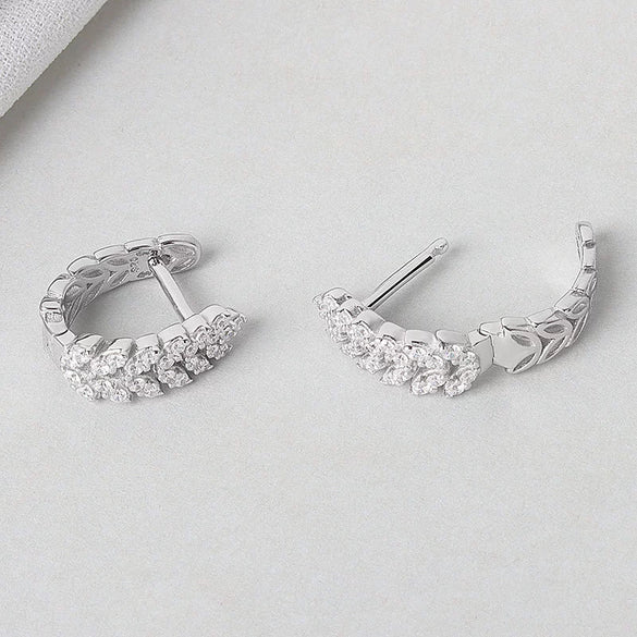 S925 Sterling Silver Light Luxury Geometric Wheat Ear Stud Earrings For Women With Full Diamond Look Small Fragrance Style