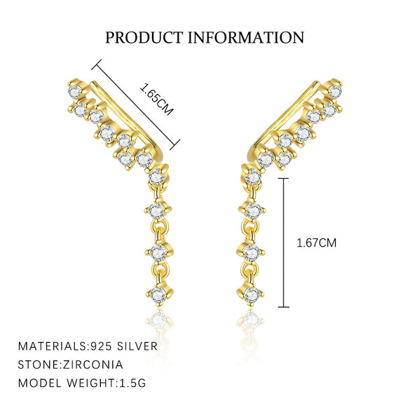 S925 Sterling Silver Light Luxury Geometric Zirconia Insert Ear Clip Women's Fashion Tassel Earrings