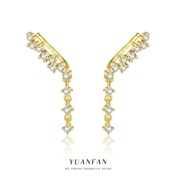 S925 Sterling Silver Light Luxury Geometric Zirconia Insert Ear Clip Women's Fashion Tassel Earrings