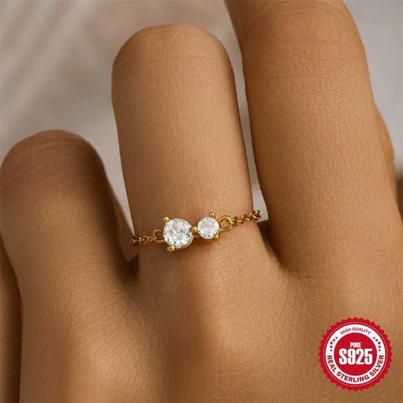 S925 Sterling Silver Light Luxury Single Row Diamond Cross Adjustable Ring With Geometric Pattern And Electroplating Treatment For Women