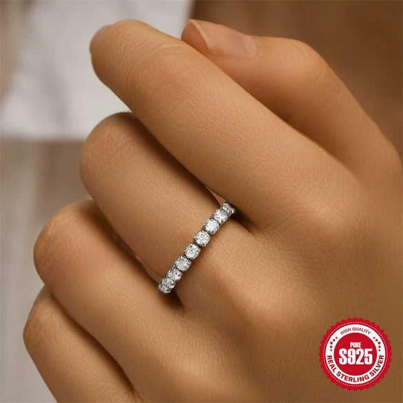 S925 Sterling Silver Light Luxury Single Row Diamond Cross Adjustable Ring With Geometric Pattern And Electroplating Treatment For Women