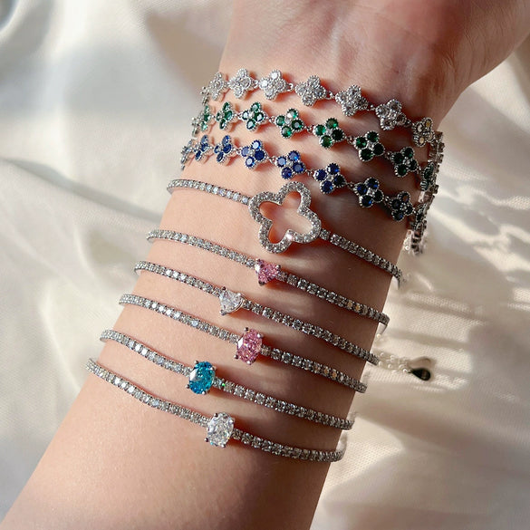 S925 Sterling Silver Light Luxury Women's Bracelet With Heart Drop Geometric Shapes Electroplated