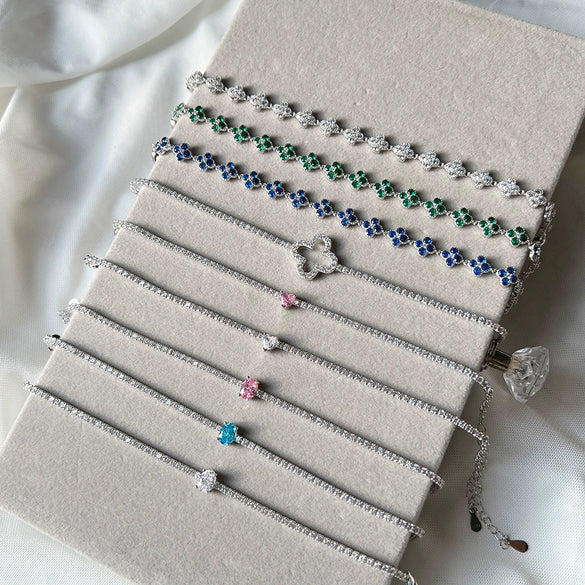 S925 Sterling Silver Light Luxury Women's Bracelet With Heart Drop Geometric Shapes Electroplated