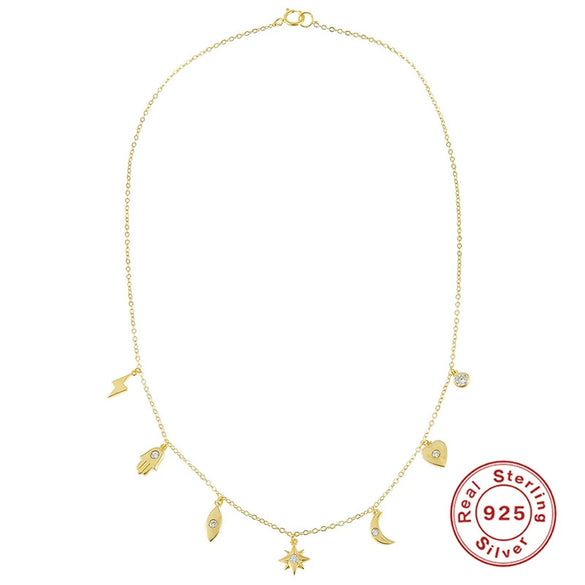 S925 Sterling Silver Lightning Star Geometric Pendant Clavicle Necklace With Electroplating Design