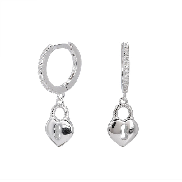 S925 Sterling Silver Lock Inlaid Stone Fashion Earrings For Women