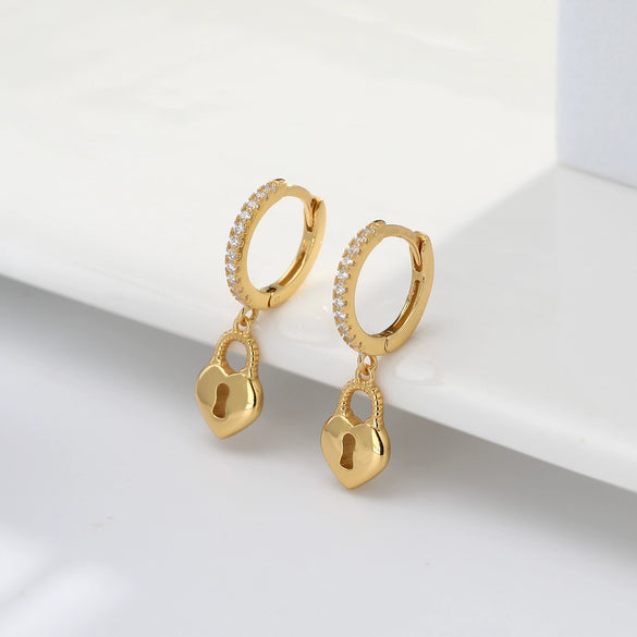 S925 Sterling Silver Lock Inlaid Stone Fashion Earrings For Women