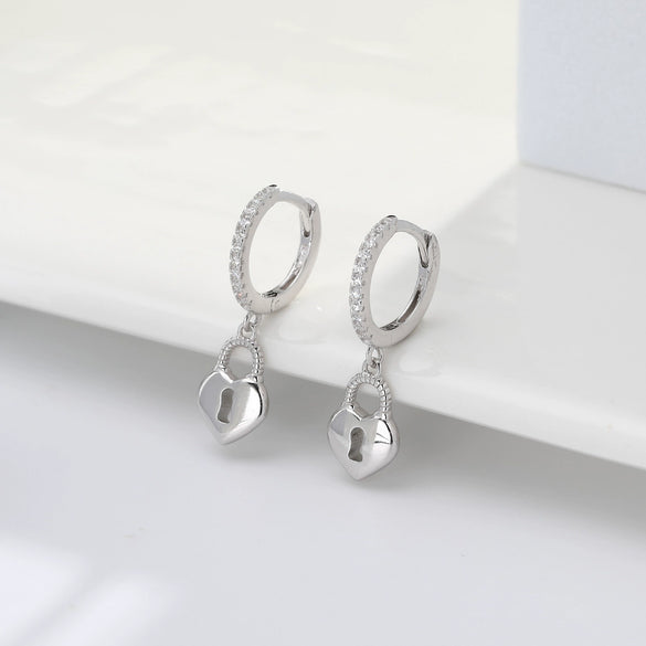 S925 Sterling Silver Lock Inlaid Stone Fashion Earrings For Women