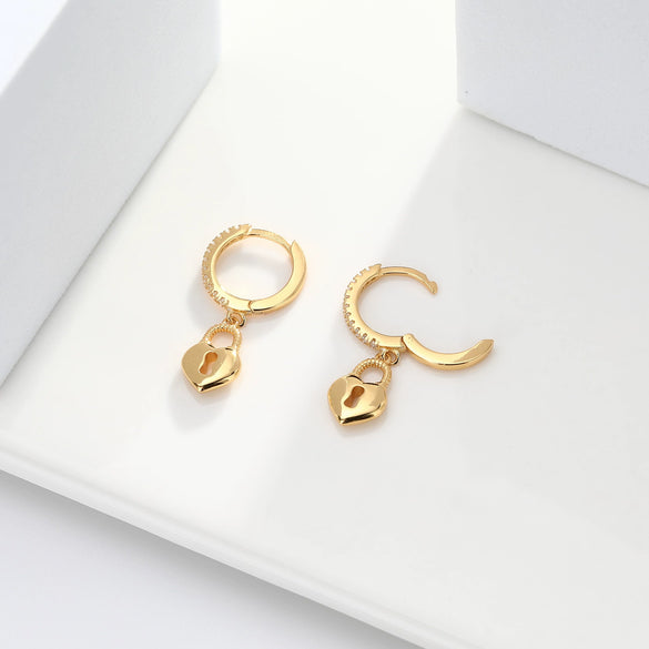 S925 Sterling Silver Lock Inlaid Stone Fashion Earrings For Women