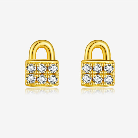 S925 Sterling Silver Lock Key Earrings Microinlaid Zircon Electroplated Platinum 18K Gold Fashion Unisex