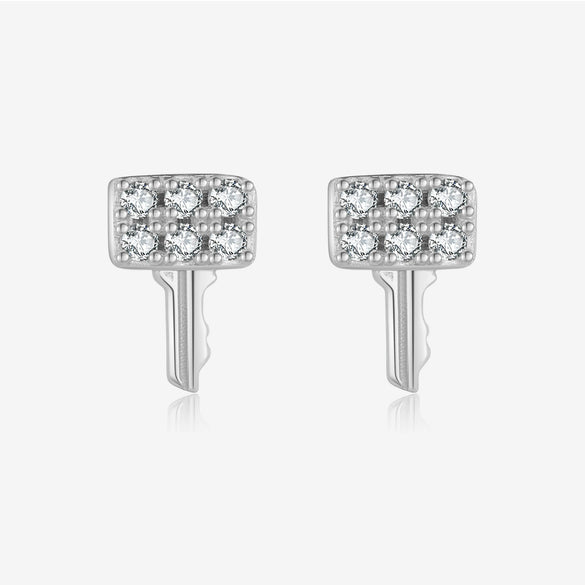 S925 Sterling Silver Lock Key Earrings Microinlaid Zircon Electroplated Platinum 18K Gold Fashion Unisex