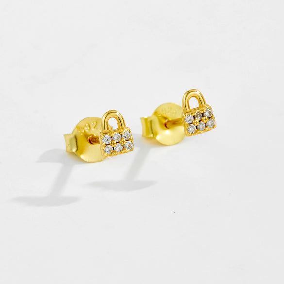 S925 Sterling Silver Lock Key Earrings Microinlaid Zircon Electroplated Platinum 18K Gold Fashion Unisex