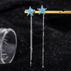 S925 Sterling Silver Long Ear Wire Blue Zircon Flower Tassel Earrings Light Luxury Versatile Floral Earrings For Women