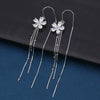S925 Sterling Silver Long Tassel Drop Earrings With Floral Design Elegant Light Luxury Dangle Earrings For Women
