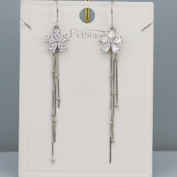 S925 Sterling Silver Long Tassel Drop Earrings With Floral Design Elegant Light Luxury Dangle Earrings For Women