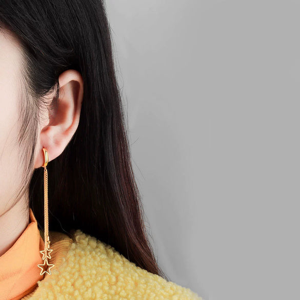 S925 Sterling Silver Long Tassel Earrings For Women With Gold Plated Star Geometric Design Elegant Sweet Drop Earrings