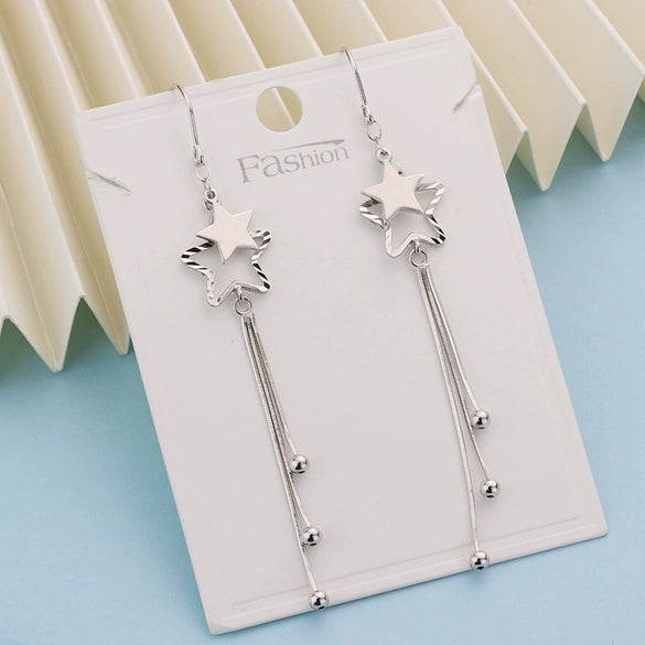S925 Sterling Silver Long Tassel Star Ear Line Earrings Geometric Electroplated Fashion Earrings For Women