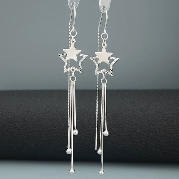 S925 Sterling Silver Long Tassel Star Ear Line Earrings Geometric Electroplated Fashion Earrings For Women