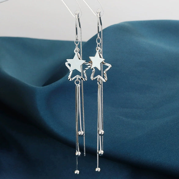 S925 Sterling Silver Long Tassel Star Ear Line Earrings Geometric Electroplated Fashion Earrings For Women