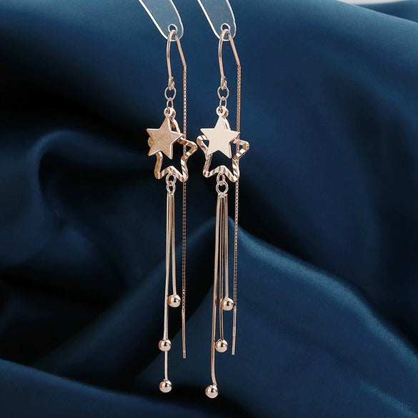 S925 Sterling Silver Long Tassel Star Ear Line Earrings Geometric Electroplated Fashion Earrings For Women
