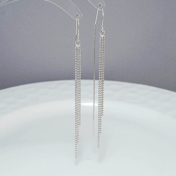 S925 Sterling Silver Long Three Line Tassel Earrings Simple Geometric Elegant Dangle Earrings For Women