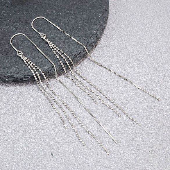 S925 Sterling Silver Long Three Line Tassel Earrings Simple Geometric Elegant Dangle Earrings For Women