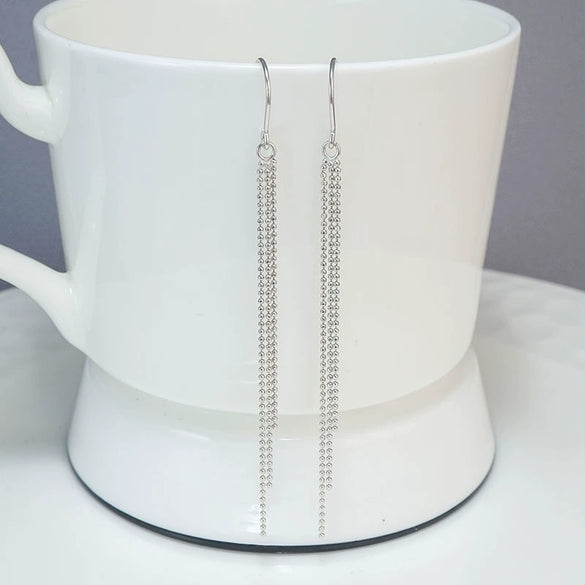 S925 Sterling Silver Long Three Line Tassel Earrings Simple Geometric Elegant Dangle Earrings For Women