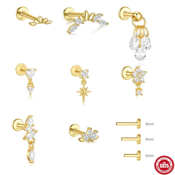 S925 Sterling Silver Lotus Diamond Soft Bone Spiral Piercing Earrings With Electroplating Geometric Shape For Women