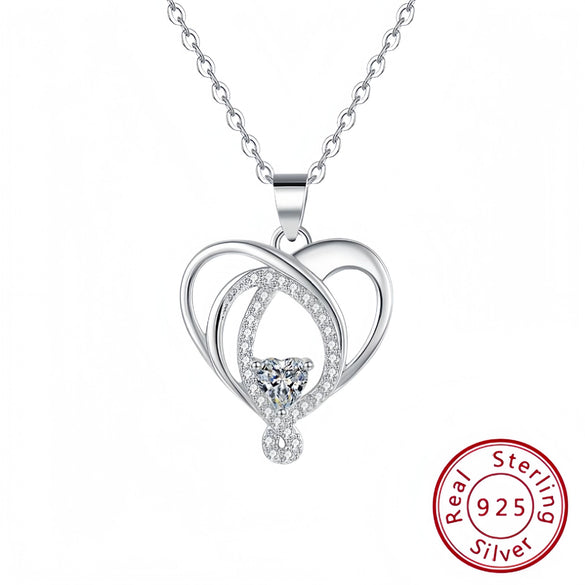 S925 Sterling Silver Love Heart Shaped Clavicle Necklace Luxury Fashion