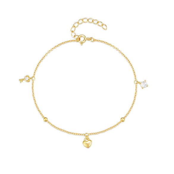 S925 Sterling Silver Love Key Pendant Geometry Pattern Electroplated All Match Women's Bracelet