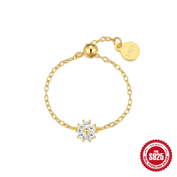 S925 Sterling Silver Love Petal Elegant Necklace Earrings Ring Set With Electroplating For Women